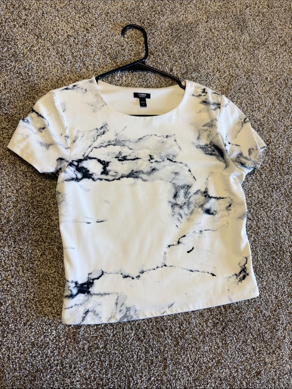 Express White and Black Marble-Print Short Sleeve Tee